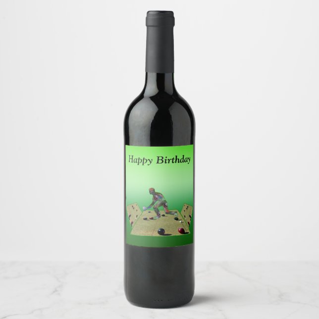 Lawn Bowls Happy Birthday Design, Wine Label (Front)