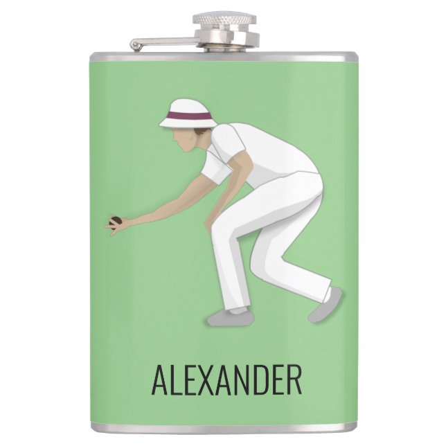 Lawn Bowls Hip Flask (Front)