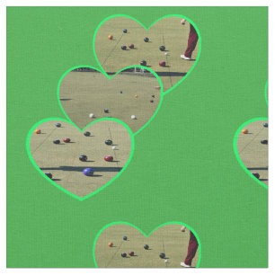 Lawn Bowls Images In Heart Shapes Pattern, Fabric