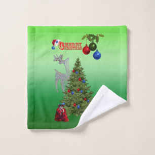 Lawn Bowls Merry Christmas Design, Wash Cloth