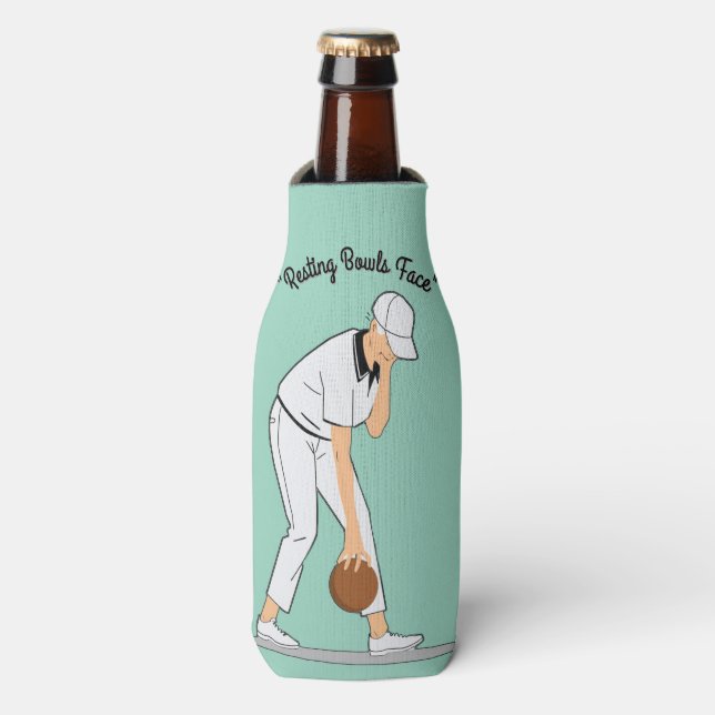 Lawn Bowls: Resting Bowls Face, Funny  Bottle Cooler (Bottle Front)