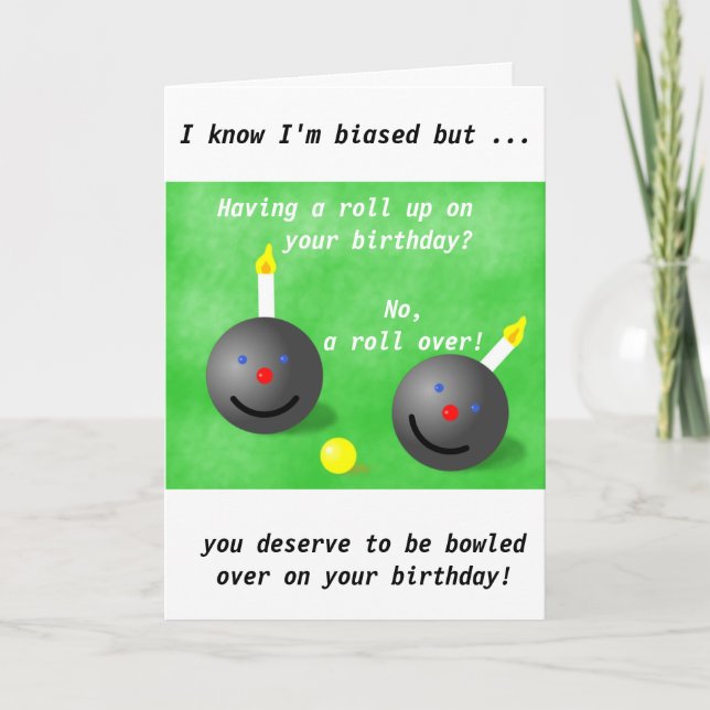 Lawn Bowls, Short mat bowls birthday card (Front)