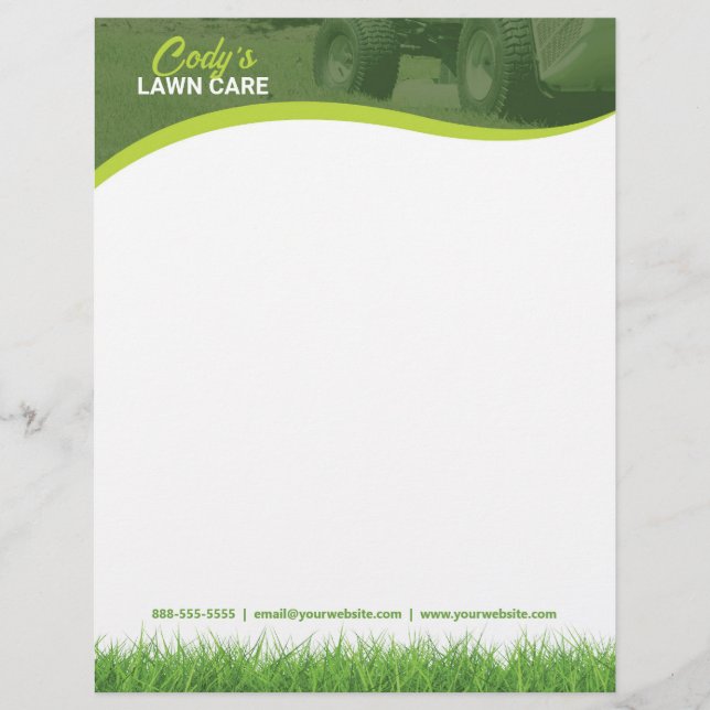 Lawn Care and Grass Cutting Maintenance Custom Letterhead (Front)
