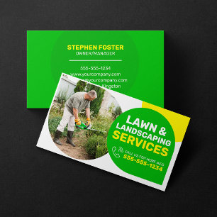 Lawn Care and Landscaping Service Green & Yellow Business Card