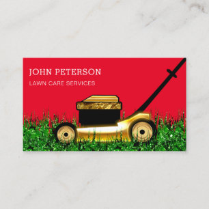 Lawn Care Gardening Grass Cutting Service Red Business Card