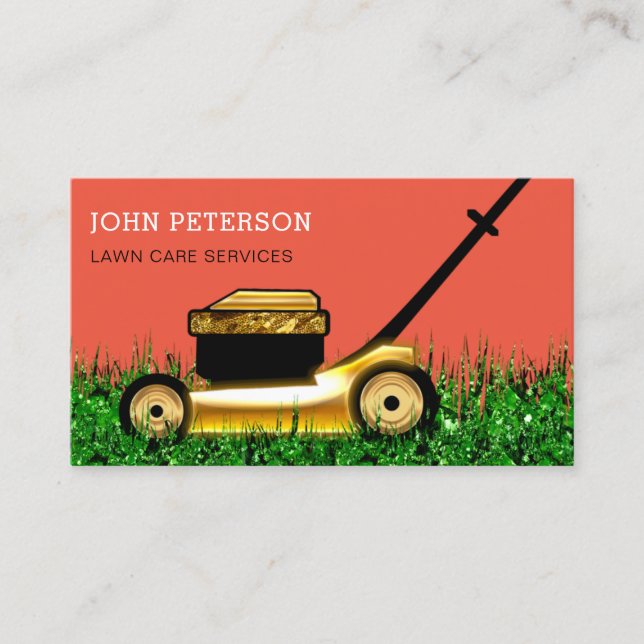 Lawn Care Gardening Grass Cutting Services Orange Business Card (Front)