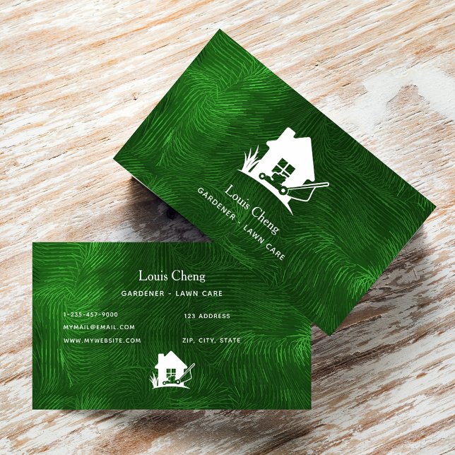 Lawn care gardening green grass mower  business card (Creator Uploaded)