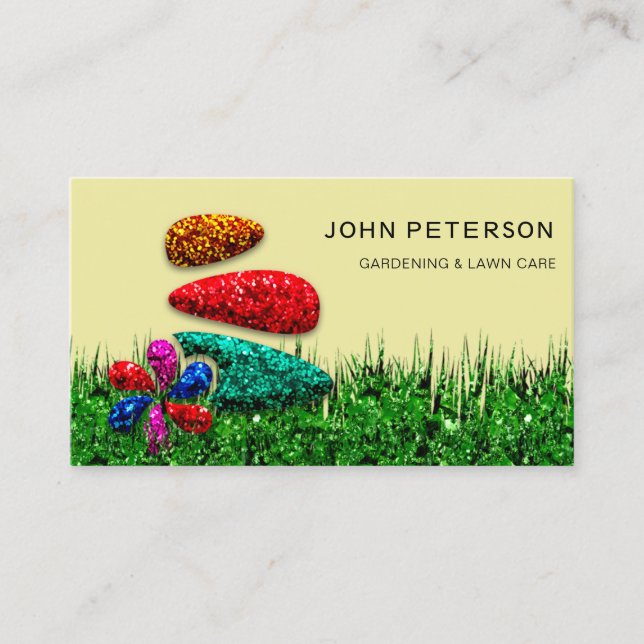 Lawn Care Gardening Landscape Grass Logo Flowers Business Card (Front)