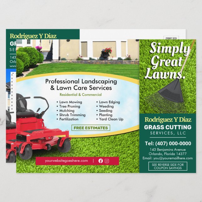 Lawn Care Grass Cutting Landscape 8.75"x6.5" EDDM Menu (Front/Back)