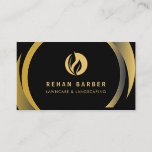 Lawn Care Landscaping Gold Leaf Black Modern Business Card
