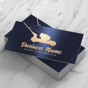 Lawn Care & Landscaping Gold Mower Navy Blue Business Card