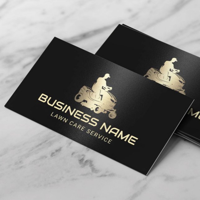 Lawn Care & Landscaping Gold Riding Mower Logo Business Card (Creator Uploaded)