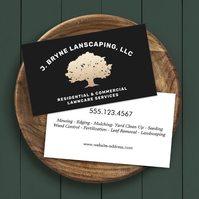 lawn Care Landscaping Gold Tree Logo Business Card (Creator Uploaded)