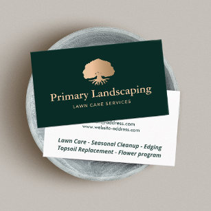 Lawn Care Landscaping  Gold Tree with Roots Business Card