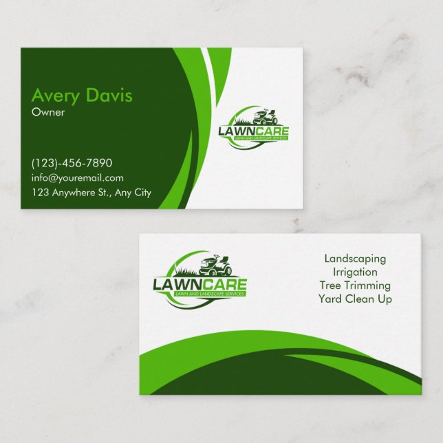 Lawn Care & Landscaping Grass Mowing Services Business Card (Front/Back)
