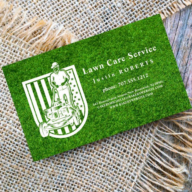 Lawn Care Landscaping Grass Service America flag Business Card (Creator Uploaded)
