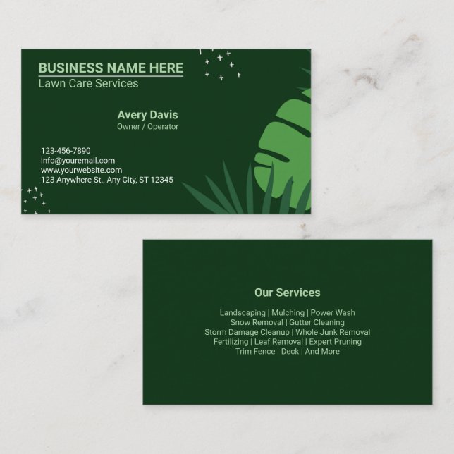 Lawn Care Landscaping Illustrative Nature Leaf Business Card (Front/Back)