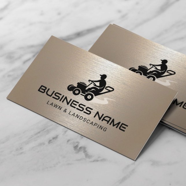 Lawn Care & Landscaping Mower Logo Shimmer Gold Business Card (Creator Uploaded)