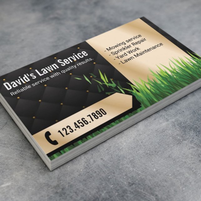 Lawn Care Landscaping Mowing Black & Gold Business Card (Creator Uploaded)