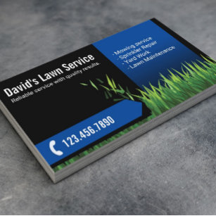 Lawn Care Landscaping Mowing Black & Navy Business Card