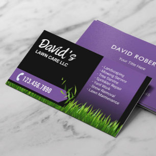 Lawn Care Landscaping Mowing Black & Purple Business Card