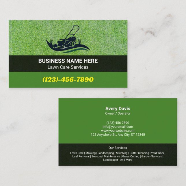 Lawn Care & Landscaping Professional Grass Mowing Business Card (Front/Back)
