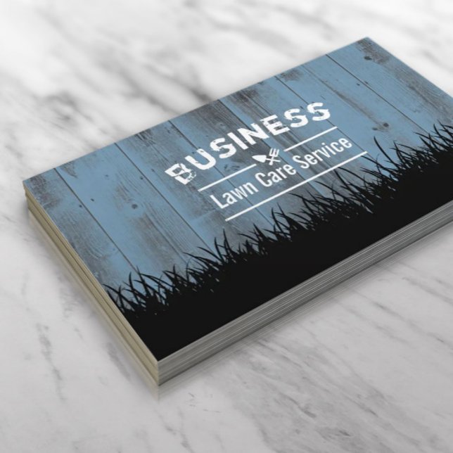 Lawn Care & Landscaping Service Dusty Blue Wood Business Card (Creator Uploaded)
