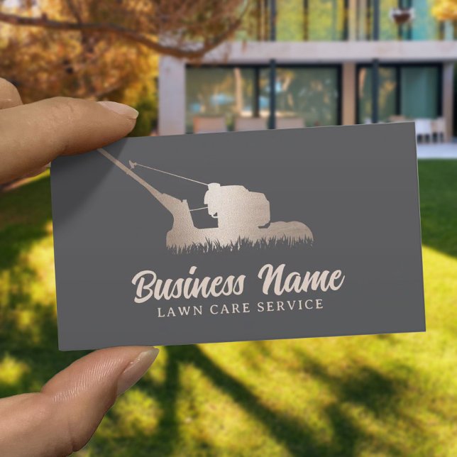 Lawn Care Landscaping Service Elegant Gold Mower  Business Card (Creator Uploaded)