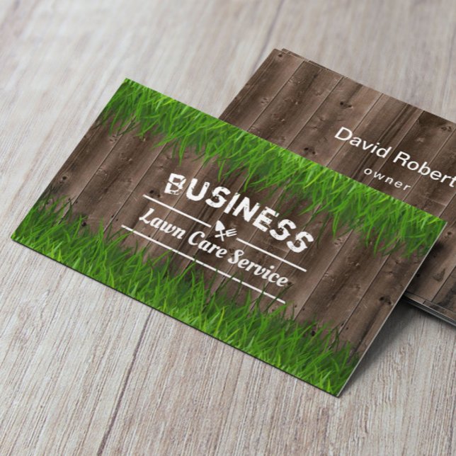 Lawn Care & Landscaping Service Grass & Wood Business Card (Creator Uploaded)