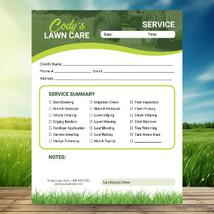Lawn Care Landscaping Service Maintenance Form Notepad