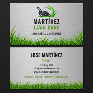 Lawn Care & Landscaping Service Metal Business Card