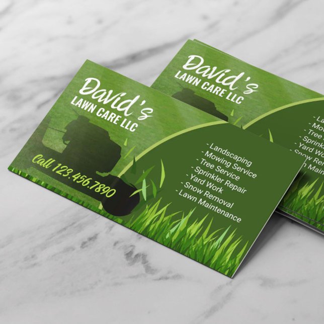 Lawn Care & Landscaping Service Modern Green Business Card (Creator Uploaded)