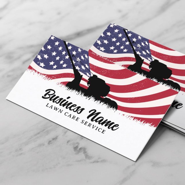 Lawn Care Landscaping Service Plain Patriotic Business Card (Creator Uploaded)