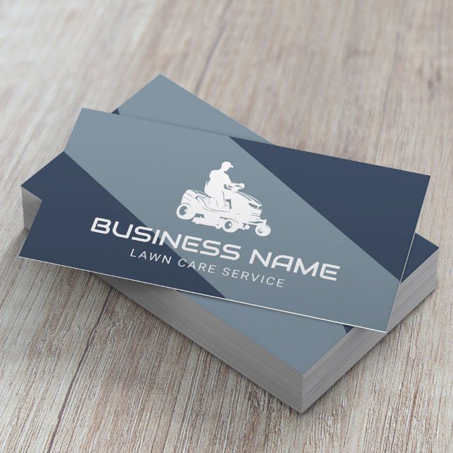 Lawn Care & Landscaping Service Riding Mower Blue Business Card (Creator Uploaded)