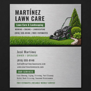 Lawn Care & Landscaping Service Silver Metallic Business Card