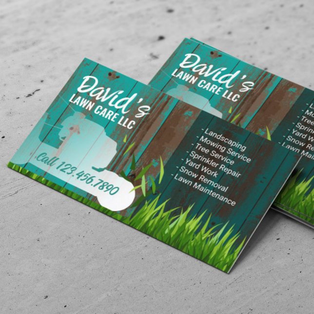 Lawn Care & Landscaping Service Teal Barn Wood Business Card (Creator Uploaded)