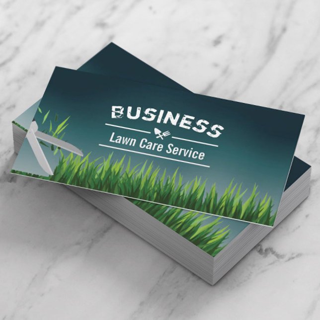 Lawn Care & Landscaping Service Teal Ombre Business Card (Creator Uploaded)