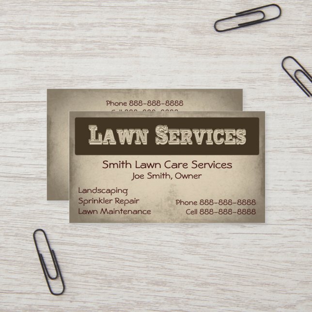 Lawn Care Landscaping Services Business Card (Front/Back In Situ)