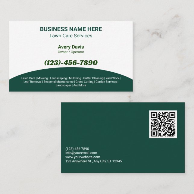 Lawn Care & Landscaping Services QR Code Business Card (Front/Back)