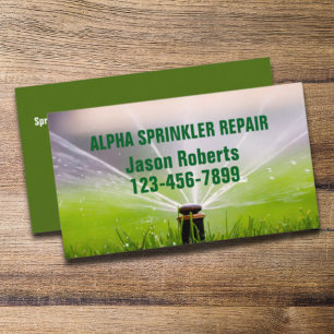 Lawn Care Landscaping Sprinkler Repair Irrigation Business Card