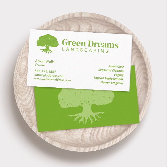 Lawn Care Landscaping Tree with Roots Business Card (Creator Uploaded)