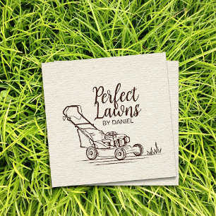 Lawn care - lawnmower drawing square business card