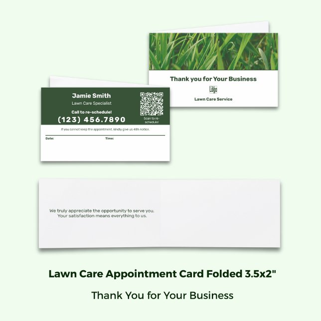 Lawn Care Logo Combined Thank You & Appointment Card (Lawn Care Logo Combined Thank You & Appointment Card; Folded 3.5x2 Inch)