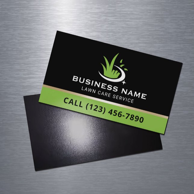 Lawn Care Logo Professional Landscaping Service Magnetic Business Card (Creator Uploaded)