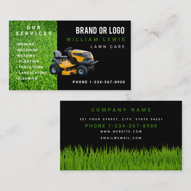 Lawn Care Service Landscaping Mowing Business Logo Business Card (Front/Back)