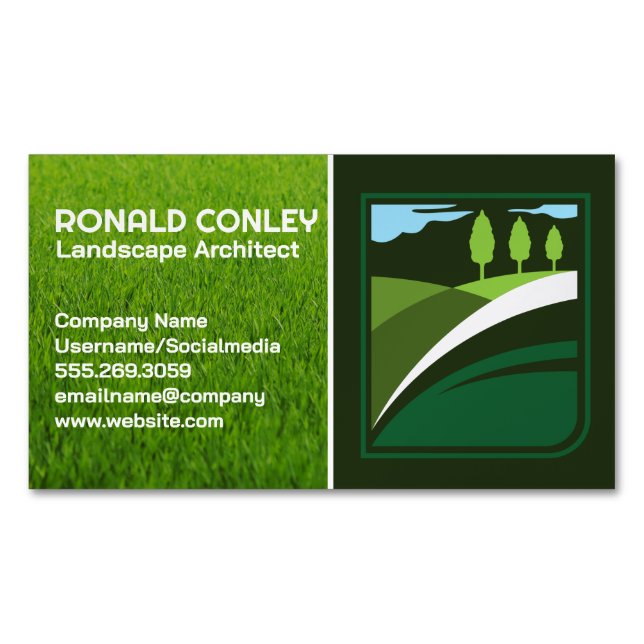 Lawn Care Service Logo | Landscaping Logo Magnetic Business Card (Front)