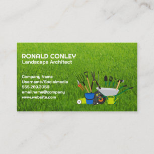 Lawn Care Service Logo   Landscaping Tools Business Card