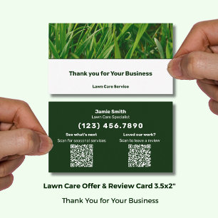 Lawn Care Service  Thank You & Review Combo Business Card