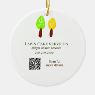 Lawn care services add name q r code website email ceramic ornament