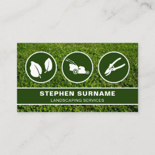 Lawn Care Silhouette Icons Green Landscaper Business Card